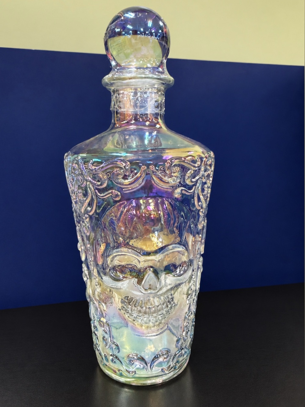Target Bullseyes Iridescent Glass Skull Decanter